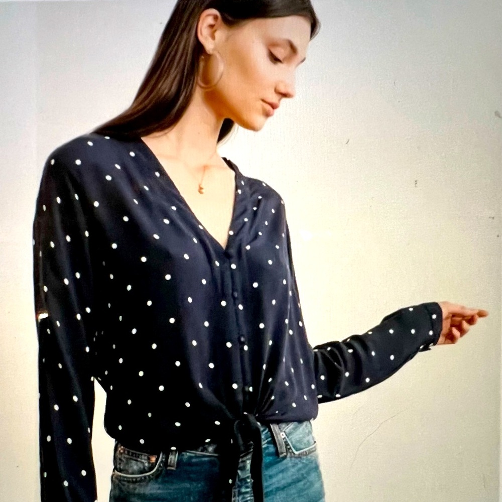 Rails Sloane Tie Front Top in Navy and White Polka Dot